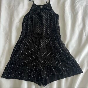 Black and White Polka Dot Short Romper Spaghetti Strap Womens Large